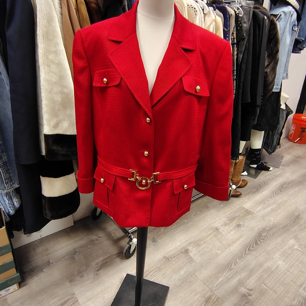 Elegant Red Blazer with Gold Details